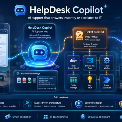 Building an Event-Driven AI HelpDesk on Azure (with Zero API Keys)