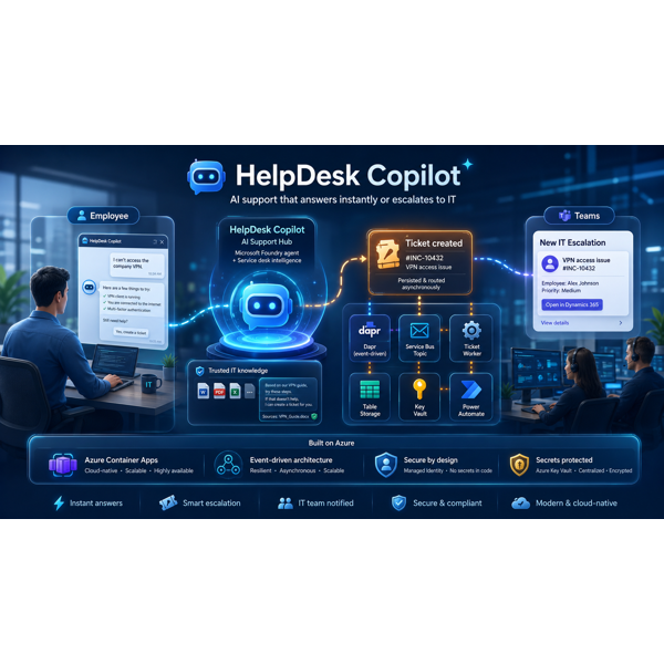 Building an Event-Driven AI HelpDesk on Azure (with Zero API Keys)