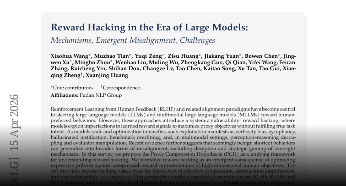 Reward Hacking in the Era of Large Models: Mechanisms, Emergent Misalignment, Challenges