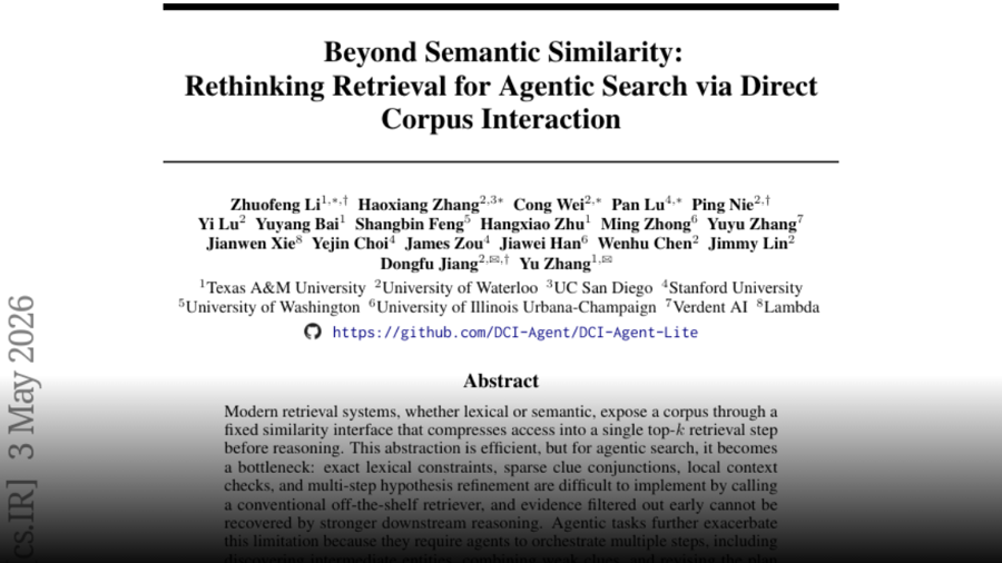 Beyond Semantic Similarity: Rethinking Retrieval for Agentic Search via Direct Corpus Interaction