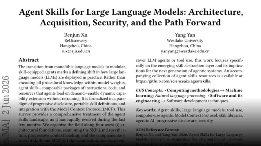 Agent Skills for Large Language Models: Architecture, Acquisition, Security, and the Path Forward