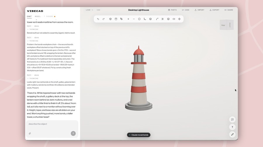 Claude Fable 5 designs a 3D-printable model in a Claude-built CAD editor