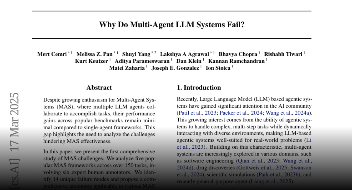 Why Do Multi-Agent LLM Systems Fail?