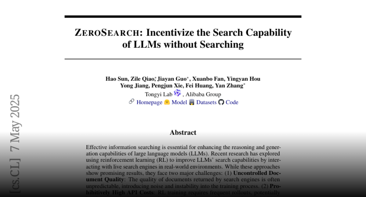 ZeroSearch: Incentivize the Search Capability of LLMs without Searching