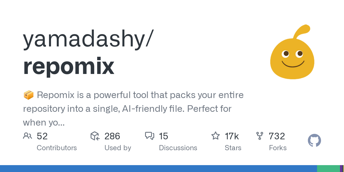 GitHub - yamadashy/repomix: Repomix is a powerful tool that packs your entire repository into a single, AI-friendly file.