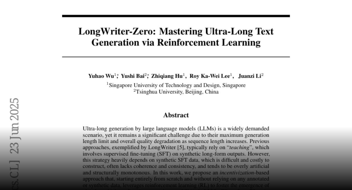 LongWriter-Zero: Mastering Ultra-Long Text Generation via Reinforcement  Learning