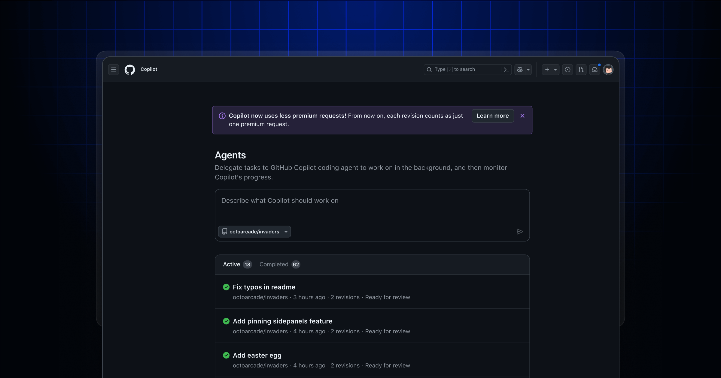 GitHub Copilot coding agent now uses one premium request per session