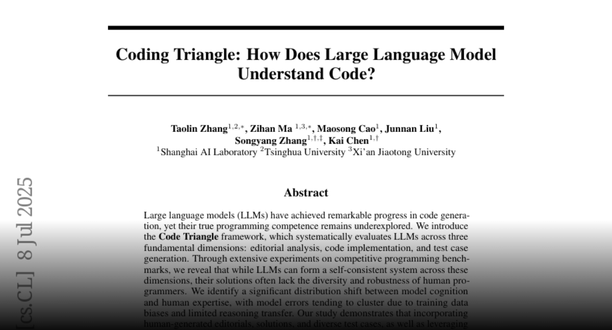 Coding Triangle: How Does Large Language Model Understand Code?