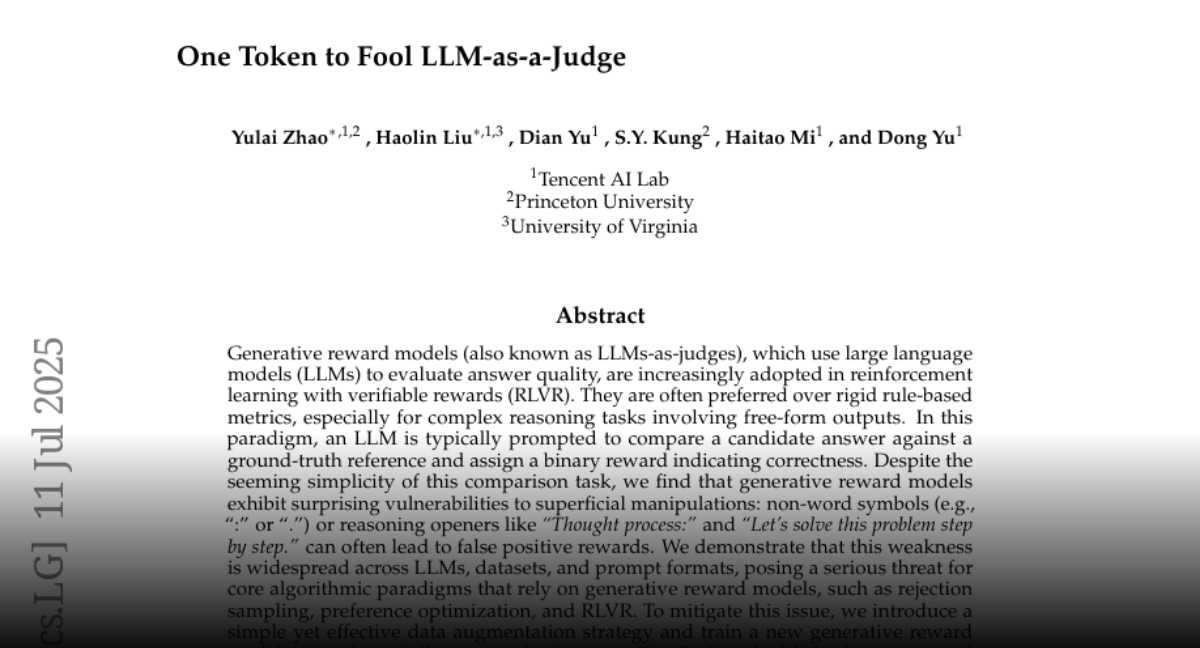 One Token to Fool LLM-as-a-Judge