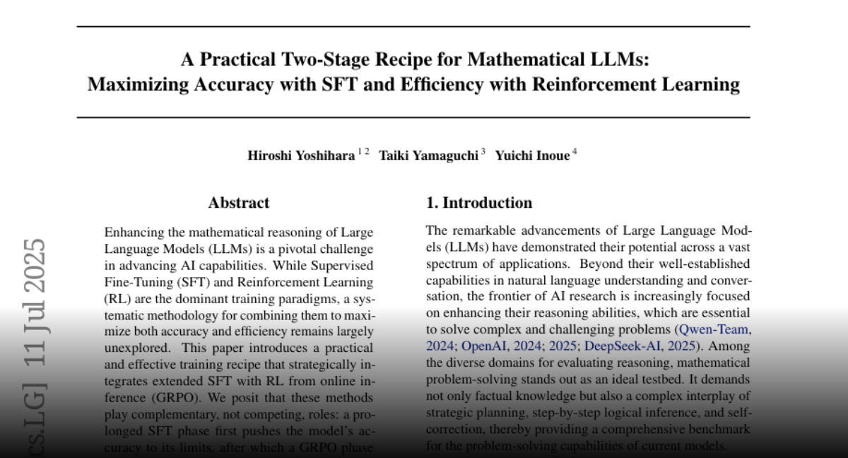 A Practical Two-Stage Recipe for Mathematical LLMs: Maximizing Accuracy  with SFT and Efficiency with Reinforcement Learning
