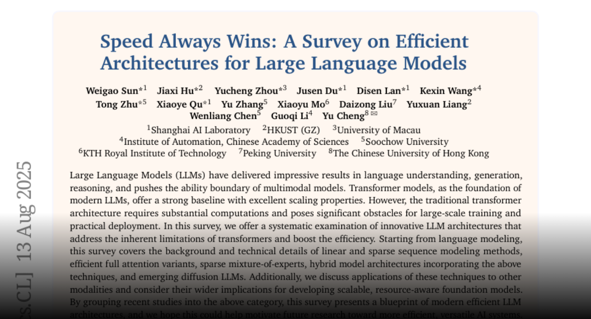 Speed Always Wins: A Survey on Efficient Architectures for Large  Language Models