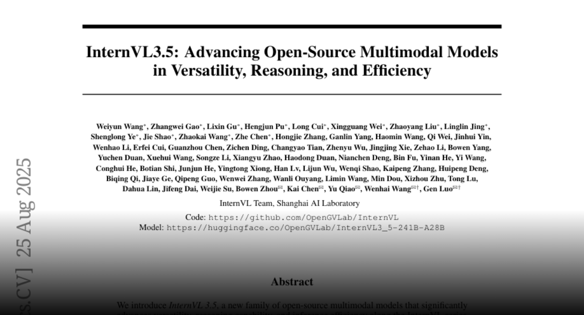 InternVL3.5: Advancing Open-Source Multimodal Models in Versatility,  Reasoning, and Efficiency