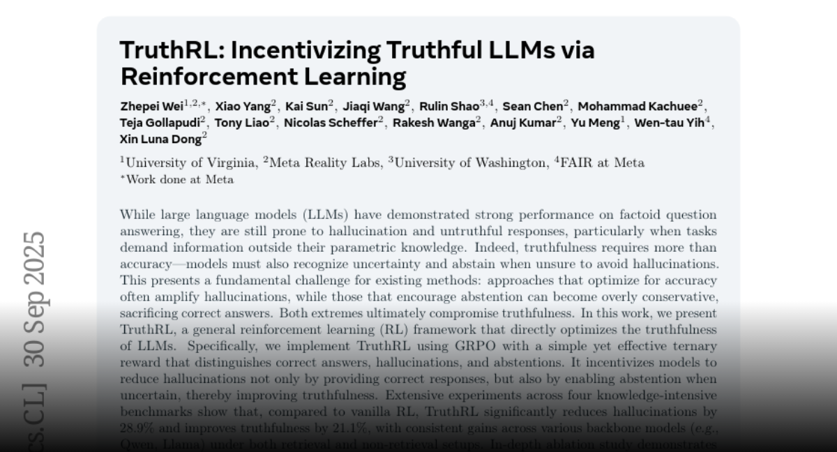 TruthRL: Incentivizing Truthful LLMs via Reinforcement Learning