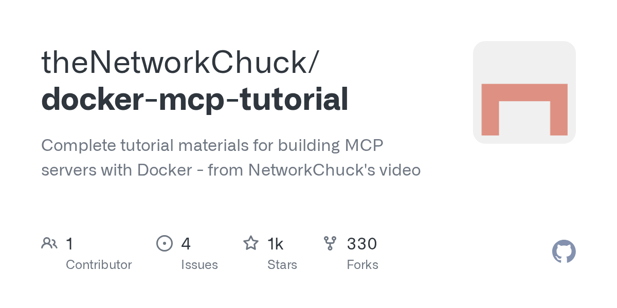  theNetworkChuck/docker-mcp-tutorial: Complete tutorial materials for building MCP servers with Docker