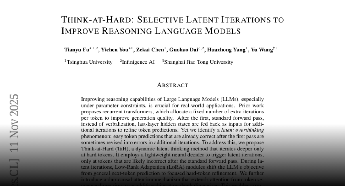 Think-at-Hard: Selective Latent Iterations to Improve Reasoning Language Models