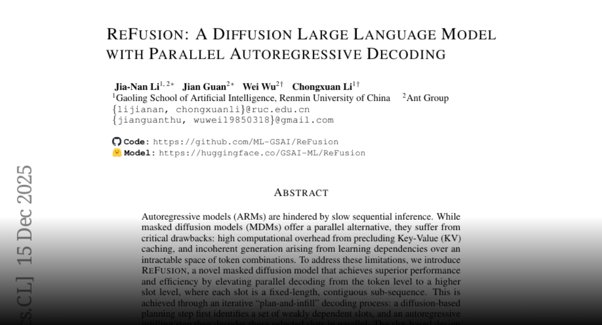 ReFusion: A Diffusion Large Language Model with Parallel Autoregressive Decoding