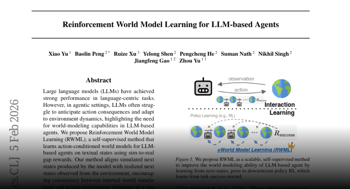 Reinforcement World Model Learning for LLM-based Agents