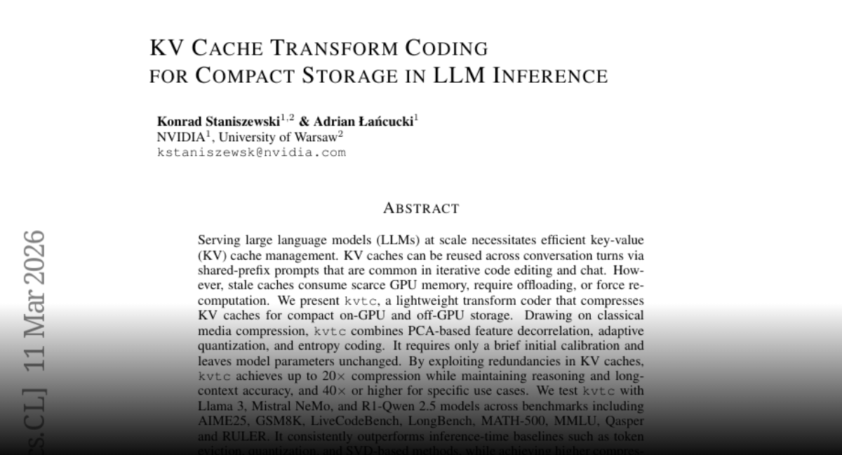 KV Cache Transform Coding for Compact Storage in LLM Inference