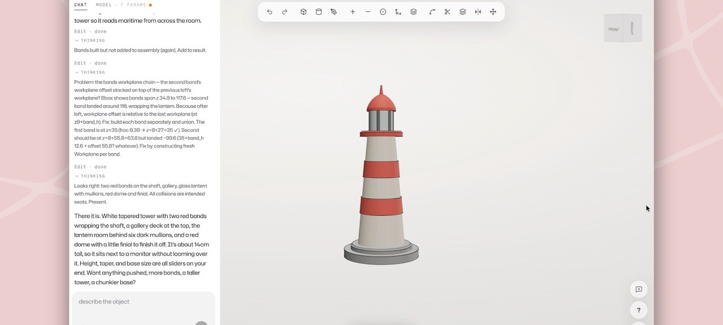 Claude Fable 5 designs a 3D-printable model in a Claude-built CAD editor