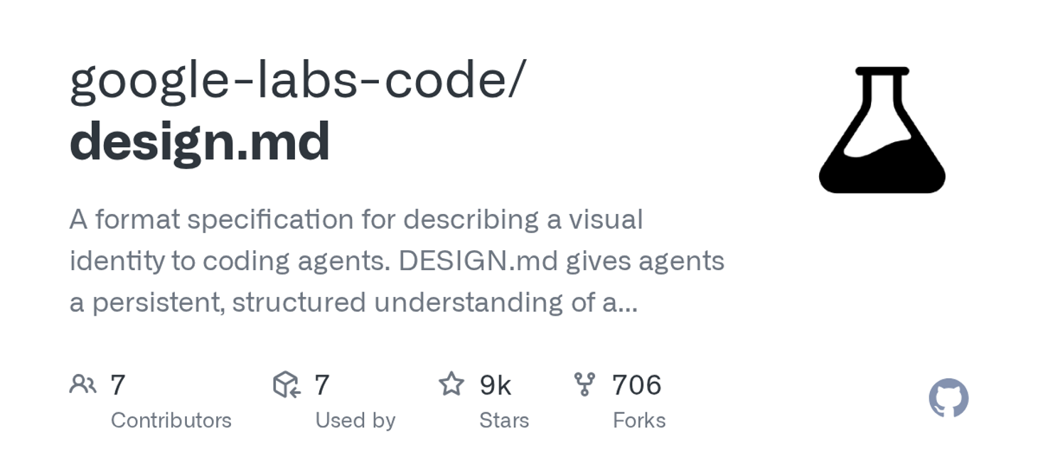 GitHub - google-labs-code/design.md: A format specification for describing a visual identity to coding agents