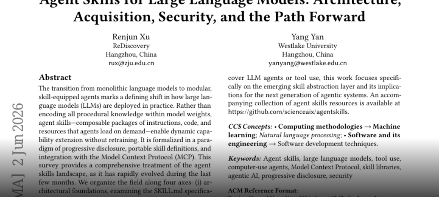 Agent Skills for Large Language Models: Architecture, Acquisition, Security, and the Path Forward