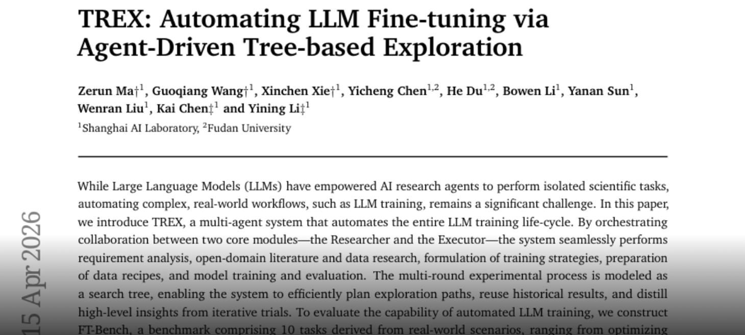 TREX: Automating LLM Fine-tuning via Agent-Driven Tree-based Exploration