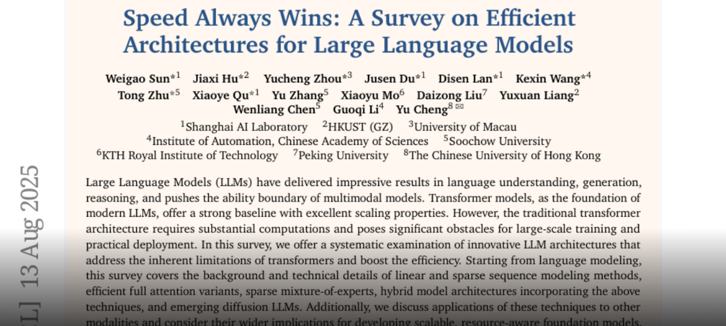 Speed Always Wins: A Survey on Efficient Architectures for Large Language Models