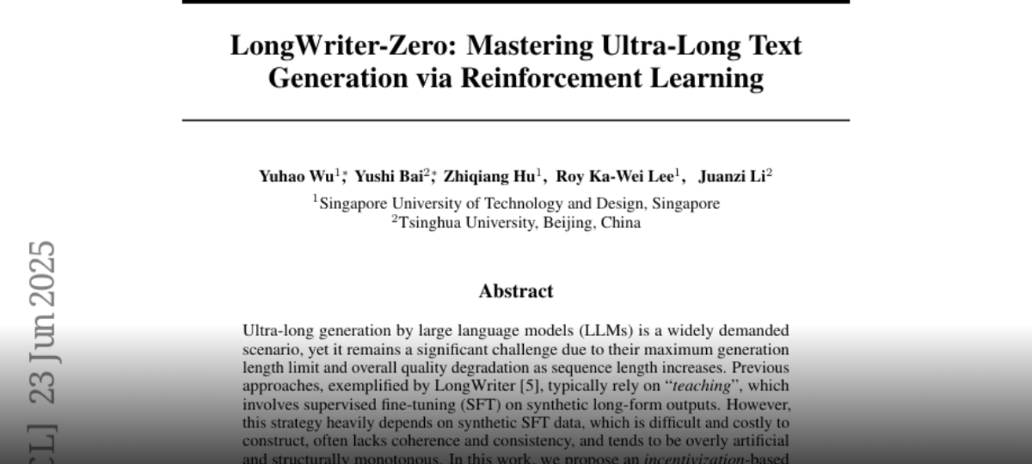 LongWriter-Zero: Mastering Ultra-Long Text Generation via Reinforcement Learning