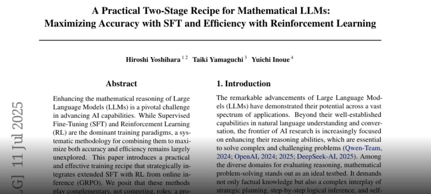 A Practical Two-Stage Recipe for Mathematical LLMs: Maximizing Accuracy with SFT and Efficiency with Reinforcement Learning